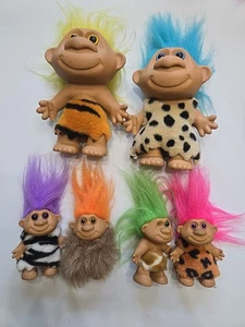 Vintage Russ Troll Caveman Lot Of 6 Doll PINK BLUE ORANGE YELLOW Hair - Picture 1 of 12