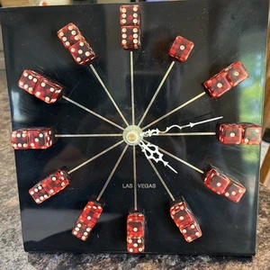 Las Vegas Vintage Dice Clock Black And Gold, Working—Old Vegas - Picture 1 of 3