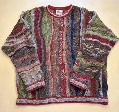 Coogi Sweater Men Large Green Linen 3D Textured Hip Hop Biggie 90s Colorful VGT - Image 1 of 4