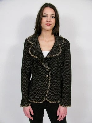 CHAQUETA BLAZER TRAJE ABRIGO CHEVERON FLECOS ST. JOHN BOUCLE TWEED LANA NEGRA-8 Foto 1 de 4