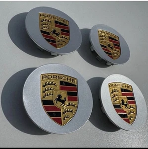SET OF 4 76mm Silver Porsche Center Caps  911 Cayenne Panamera Cayman - Picture 1 of 3