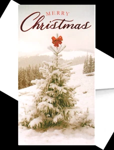 Merry Christmas - Foil Accented Tall 7 x 3.75 Christmas Card w/ Envelope - Picture 1 of 2