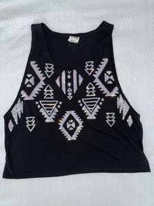 Victoria Secret Pink Y2K Black Tank Top Size S Women’s Aztec Iridescent Sequin - Picture 1 of 3