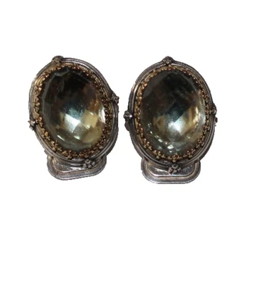 Konstantino 925 & 18K Clip Earrings with Aquamarine Checkerboard Stones - Image 1 of 4