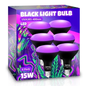 6 Pack Black Light Bulbs, Blacklight Bulb 120W Equivalent, E26 BR30 LED Black... - Picture 1 of 7