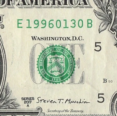 January 30th 1996 Birthday Note Fancy Serial Number One Dollar Bill  01/30/1996 - Image 1 of 4