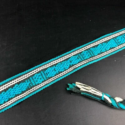 Vintage BOHO Belt Multicolor Colorful Woven Tie Closure Geometric Blue White 90s - Image 1 of 4