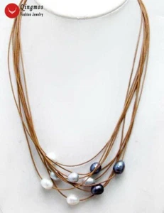 10-11mm Rice Natural White Gray Black Pearl Necklace for Woman 9 Strands 19-21" - Picture 1 of 4