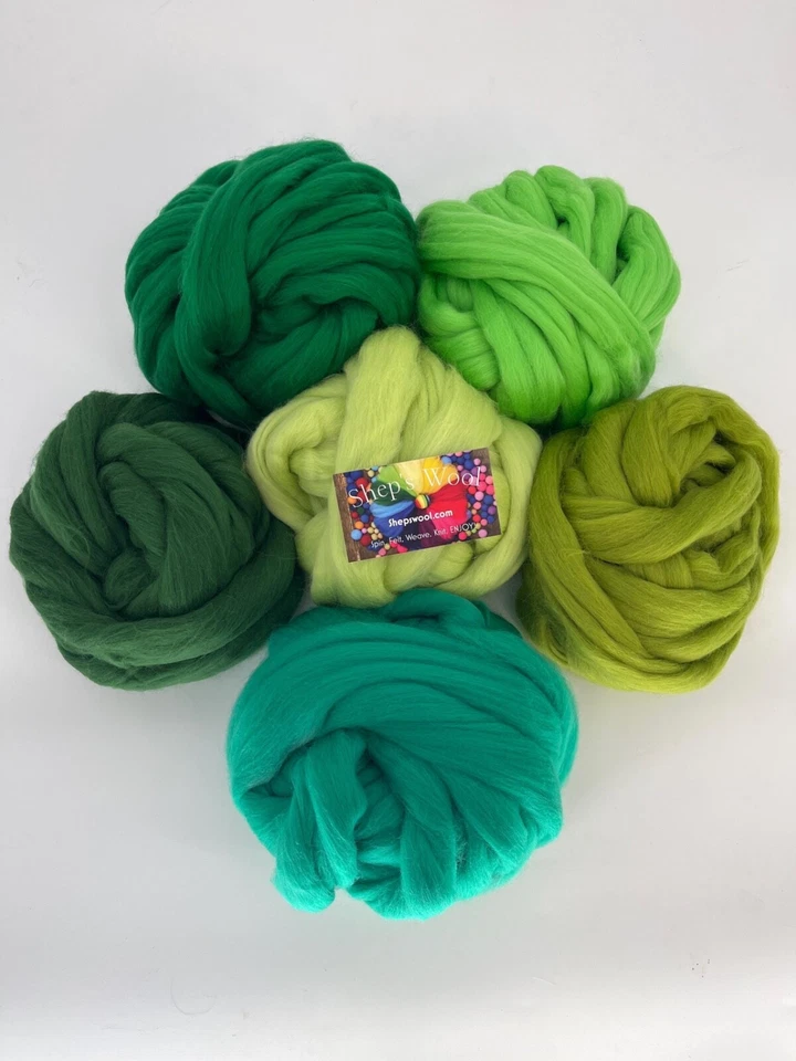 Green Wool Roving SAMPLER, Green felting wool, Spinning wool, Green Roving - Image 1 of 4