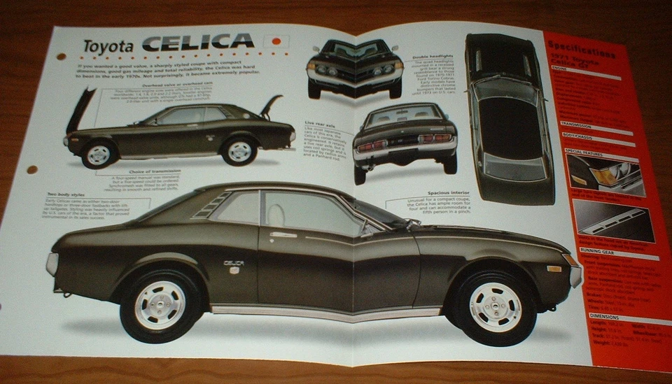 Toyota Celica GT 1971 hoja de especificaciones folleto foto información especificaciones 70 71 72 73 74 75 77 Foto 1 de 1