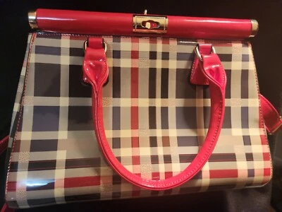 Charol a Cuadros, Precioso Monedero, Sin Marca, Como Nuevo, 3 Cremallera Comp, Hombro S Foto 1 de 4