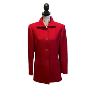 Talbots Wool Tweed Peacoat Ruby Red Size 10 NWOT Elegant Statement Pea Coat - Picture 1 of 12