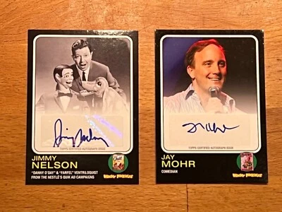 2 X WACKY PACKAGES 2013 ACTOR COMEDIAN  AUTOGRAPH CARDS Jimmy Nelson Jay Mohr - Image 1 of 2
