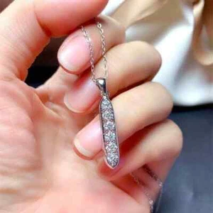 14K Weißgold 1KT Rundschliff Labor gezüchteter Diamant Damen Stab Anhänger 18" Zoll Kette - Bild 1 von 9