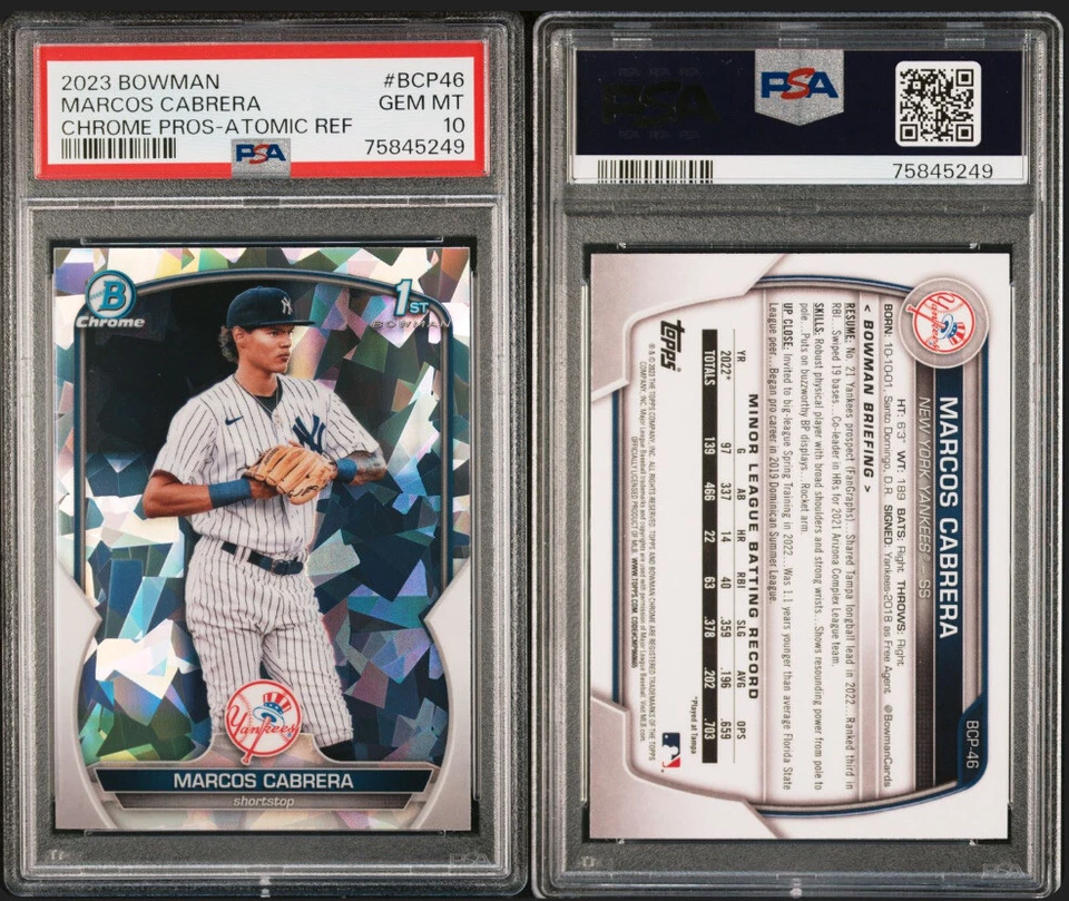 MARCOS CABRERA 2023 BOWMAN CHROME ATOMIC REFRACTOR PSA 10 GEM MINT - Image 1 of 1