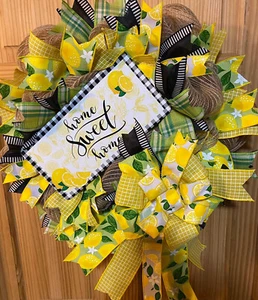 Handmade Deco Mesh Wreaths “Home Sweet Home” Lemon Theme Wreath” - Picture 1 of 2