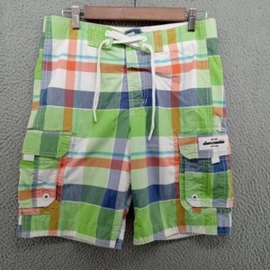 Abercrombie & Fitch Swim Trunks Boys Large Multicolor Plaid Cargo Pockets - Picture 1 of 9