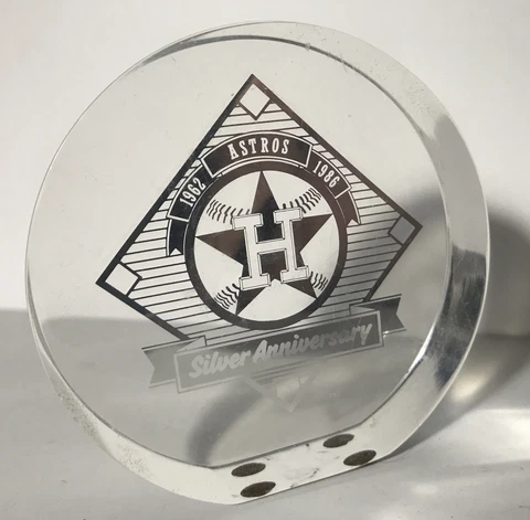 HOUSTON ASTROS BASEBALL SILVER ANNIVERSARY SILVER ACRYLIC SOUVENIR 1986 Cover