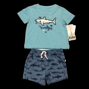 Infant 12M 2pc Outfit Great White Hammerhead Shark Blue Shorts Set NEW WITH TAG