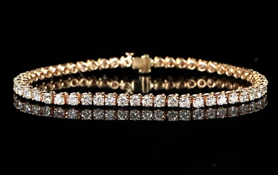 $14,500 18k Yellow Gold 4.5ct Round Diamond 3.5mm Prong Set Tennis Link Bracelet - Image 1 of 4