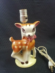 Vintage Ceramic Cute Kitsch Doe Eyed Fawn Deer Doe Lamp - Picture 1 of 7