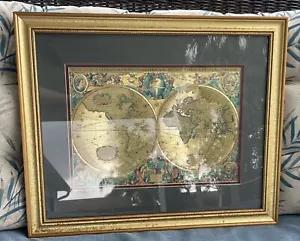 VINTAGE Gold Foiled Old World Map by Nova totes Terrerum Orbis Geographica 22x19 - Picture 1 of 19
