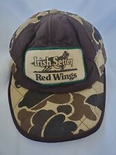 VTG Red Wings Irish Setter Patch Camo Cap Hat Ear Flaps Sz M Hunting Trucker WW