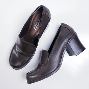 Vintage 90s y2k Bratz Brown Vegan Leather Chunky Heeled Pump Heel Size 7.5 - Picture 1 of 11