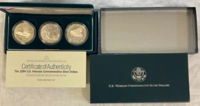1994-P U.S. Veterans Commemorative Proof Silver Dollars 3-Coin Set - Image 1 of 4