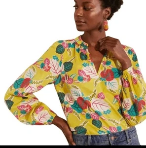 Boden Heather Blouse Top Yellow Floral Colorful Long Sleeve US 8/UK 12 - Picture 1 of 21
