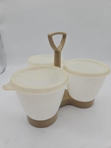 Vintage Tupperware #757-3 set di caddy per condimenti con 3 ciotole e coperchi - Foto 1 di 5