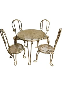 Vintage Dollhouse Miniture 1:12 Metal Mesh Ice Cream Palor And Table Set - Picture 1 of 3