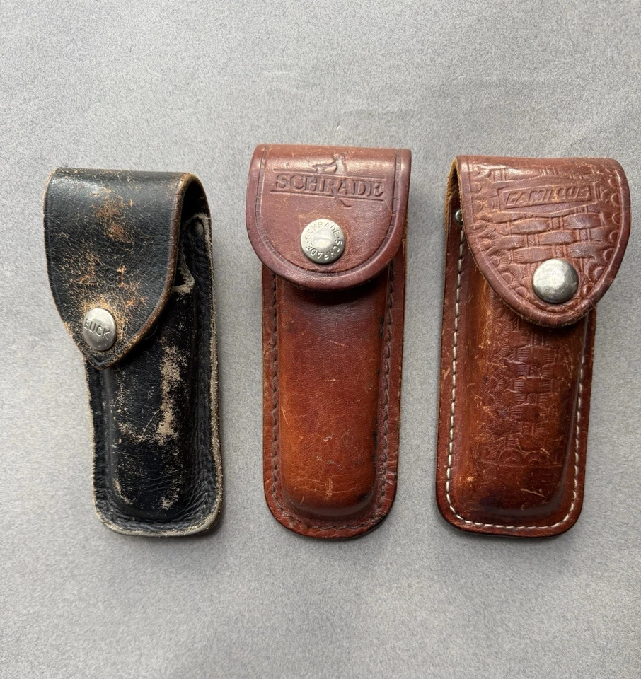 Lote de tres fundas para cuchillos de cuero Schrade Buck Camillus (solo fundas) Foto 1 de 2
