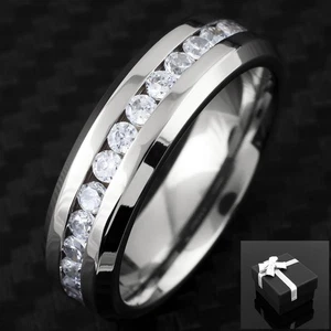 5/7mm Titanium 1.6 Carat Dazzling Eternity CZ Men's Wedding Band Ring Size 5-15 - Picture 1 of 13