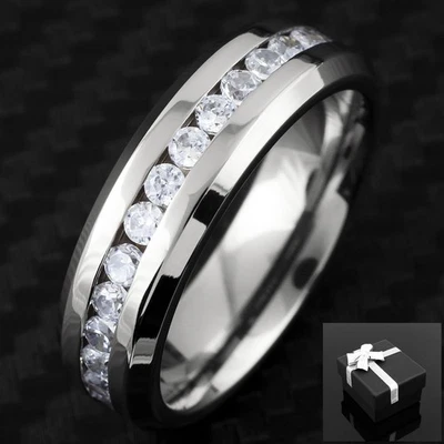 5/7mm Titanium 1.6 Carat Dazzling Eternity CZ Men's Wedding Band Ring Size 5-15 - Image 1 of 4
