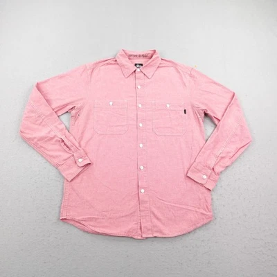 Camisa Stussy Para Hombre Grande Rosa Abotonada Manga Larga Doble Bolsillo en el Pecho Clásica Foto 1 de 4