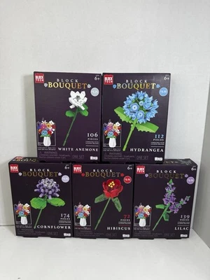 Block Tech Bouquet Flower Lot Set Of 5 Lilac/Hibiscus/Hydrangea/Cornflower/etc - Image 1 of 4