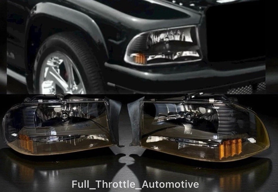 97-04 Dodge Dakota 98-03 Durango Black 1-Piece Headlights L&R NEW USA Seller - Image 1 of 4