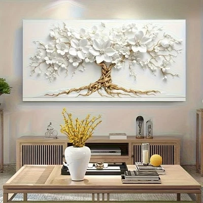 Arte de pared abstracto blanco flor árbol de la vida lienzo pintura carteles e impresiones arte Foto 1 de 3