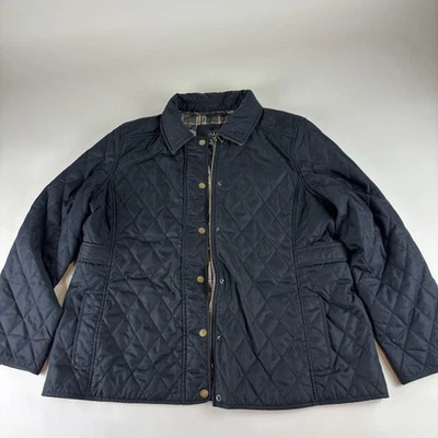 Jaqueta de Equitação LL Bean Casaco Celeiro Feminina Preta Acolchoada Forro Xadrez Extra Grande Pequena - Imagem 1 de 4