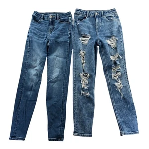2 American Eagle Women Jeans Size 00 Lot Of Two Distressed Blue Denim Skinny Leg - Picture 1 of 20