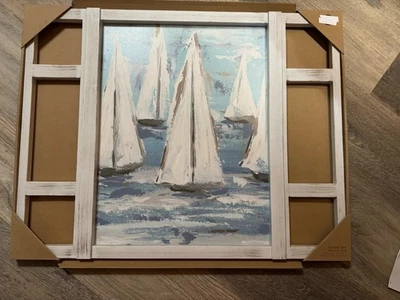 Pintura de barco de playa prima con adornos blancos decoración de fotos para pared velero Foto 1 de 4