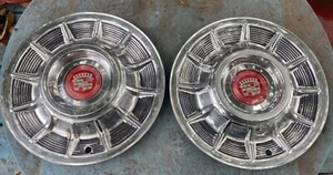 TWO  1957 Cadillac Hubcaps  OEM, with repainted Center emblems, HOT ROD - Picture 1 of 7