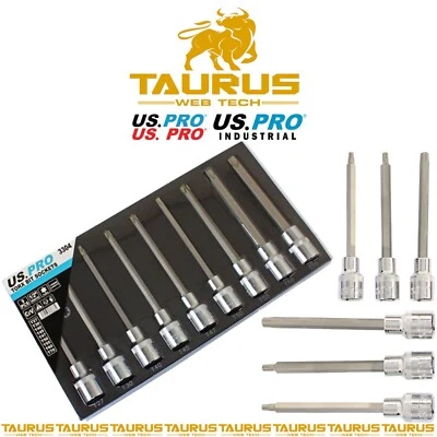 9PC US PRO 1/2" DR TORX BIT SOCKETS 140MM LONG CR-V DIY T27-T70 UK FREE P&P - Image 1 of 3