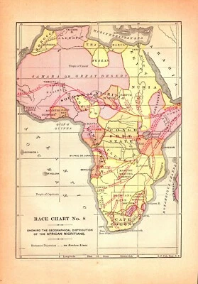 AFRICA, HOTTENTOT, NIGRITIAN, DISTRIBUTION Antique map 1905 - Image 1 of 3