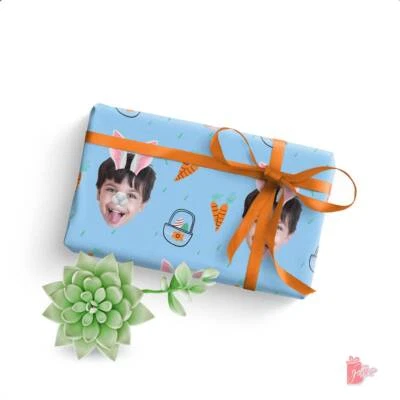 Personalized Gift Wrapping Paper Roll 24" w/ Photo Face Cut Easter Bunny Filter - Image 1 of 4