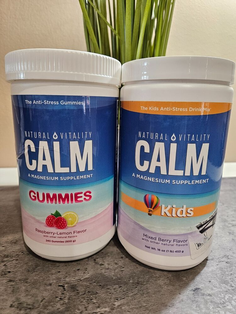 Natural Vitality CALM Anti-Stress Kids Drink Mix + 240 Gummies BB 11/23 & 03/24