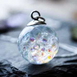 Colorful Bubbles Glass Round Ball Resin Pendant Chain Necklace Women Jewelry - Picture 1 of 8