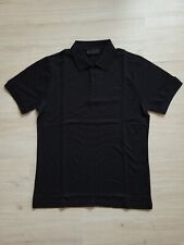 Prada Men's Authentic Black Cotton Embroidered Logo Polo Shirt,Size S