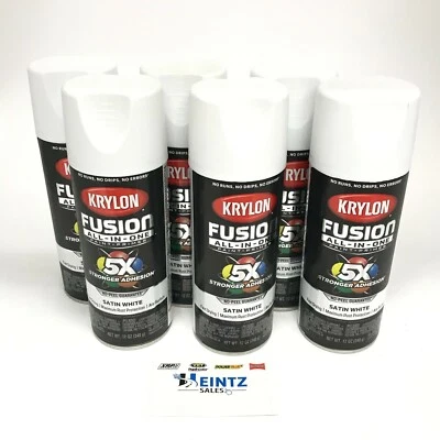KRYLON 2753-6 PACK SATIN WHITE All-In-One Fusion Paint & Primer - No-Peel - 12oz - Image 1 of 3